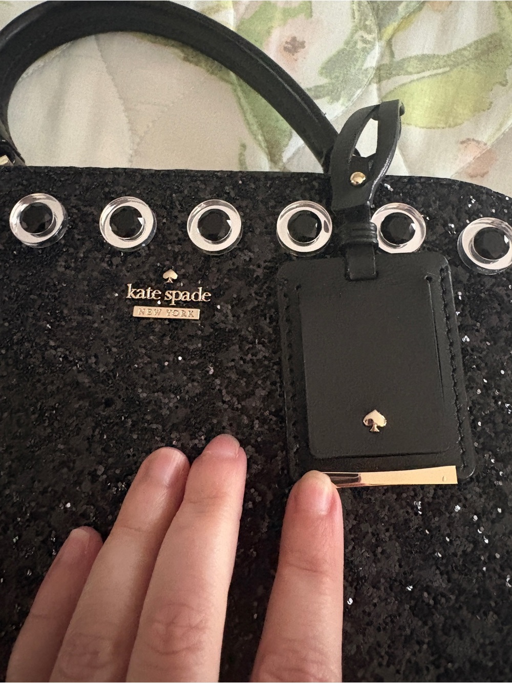 Rare Kate Spade Skyline Way Violina Black Glitter Grommet Satchel Holiday Glam - Picture 10 of 12